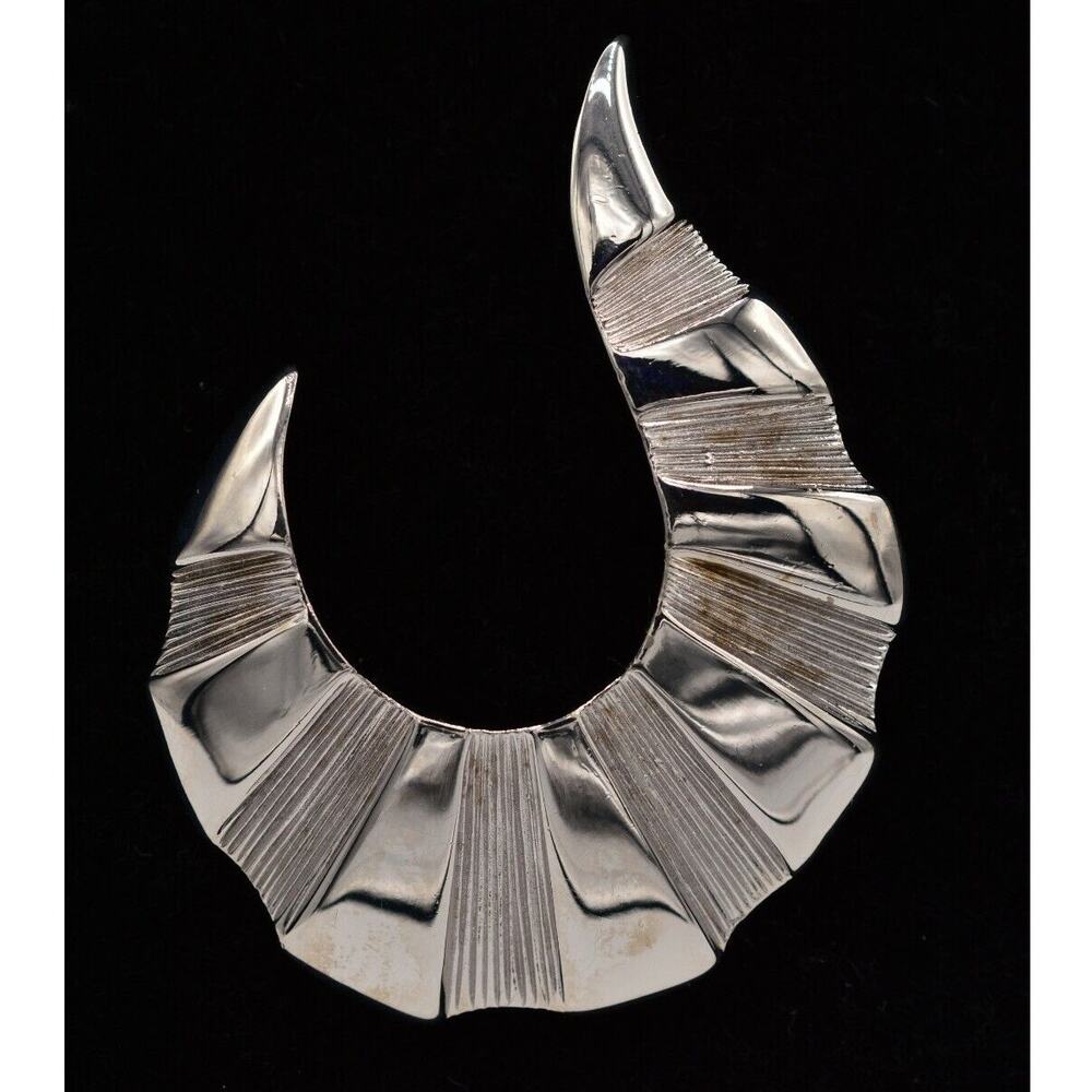 MJ Ent Vintage Pin Brooch Silver Shape Abstract Statement NOS 1980s Signed 9B